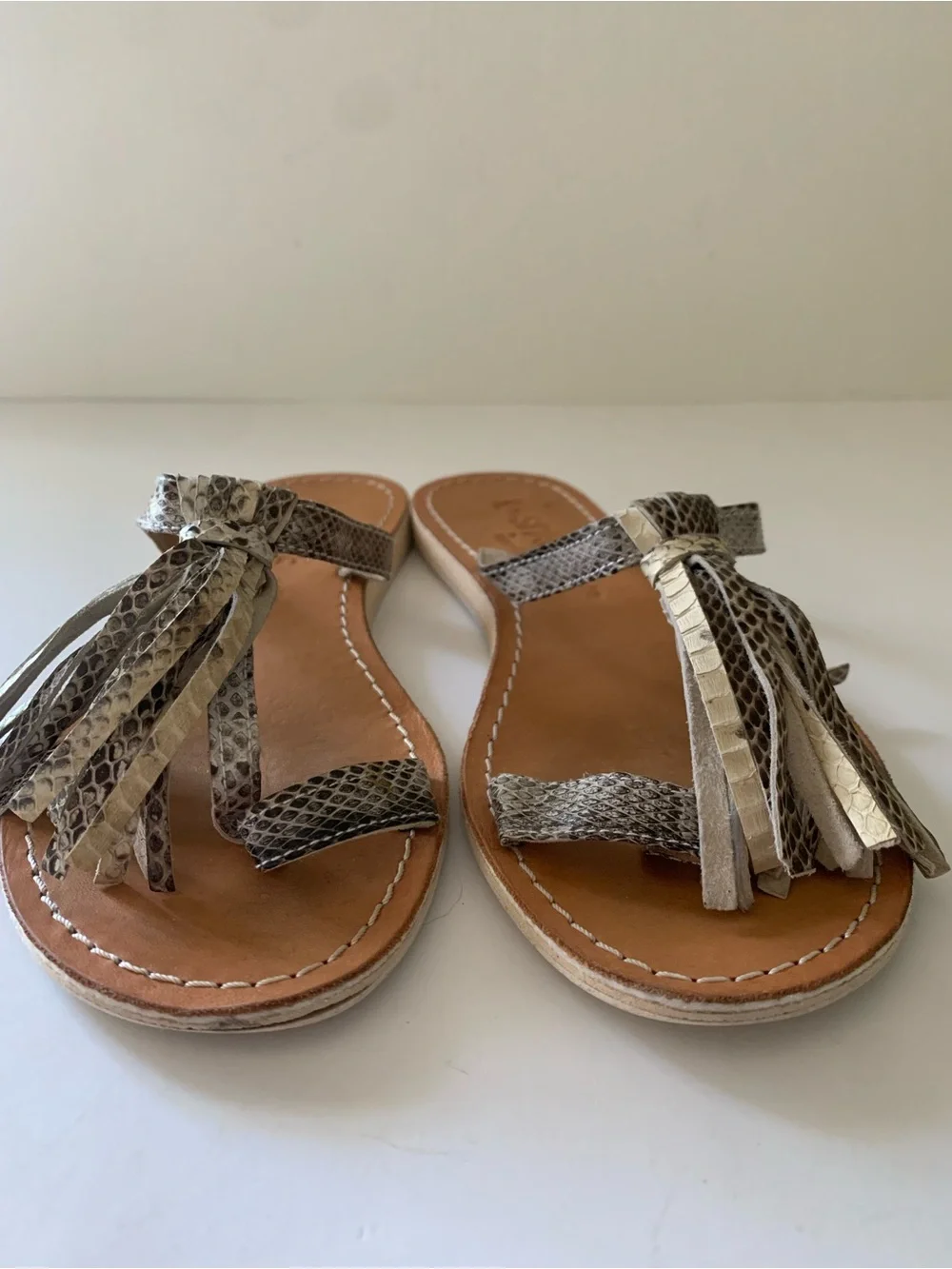 L*Space by Cocobelle Leather Fringe Sandal in Natural Animal Print, Snake, 6.5